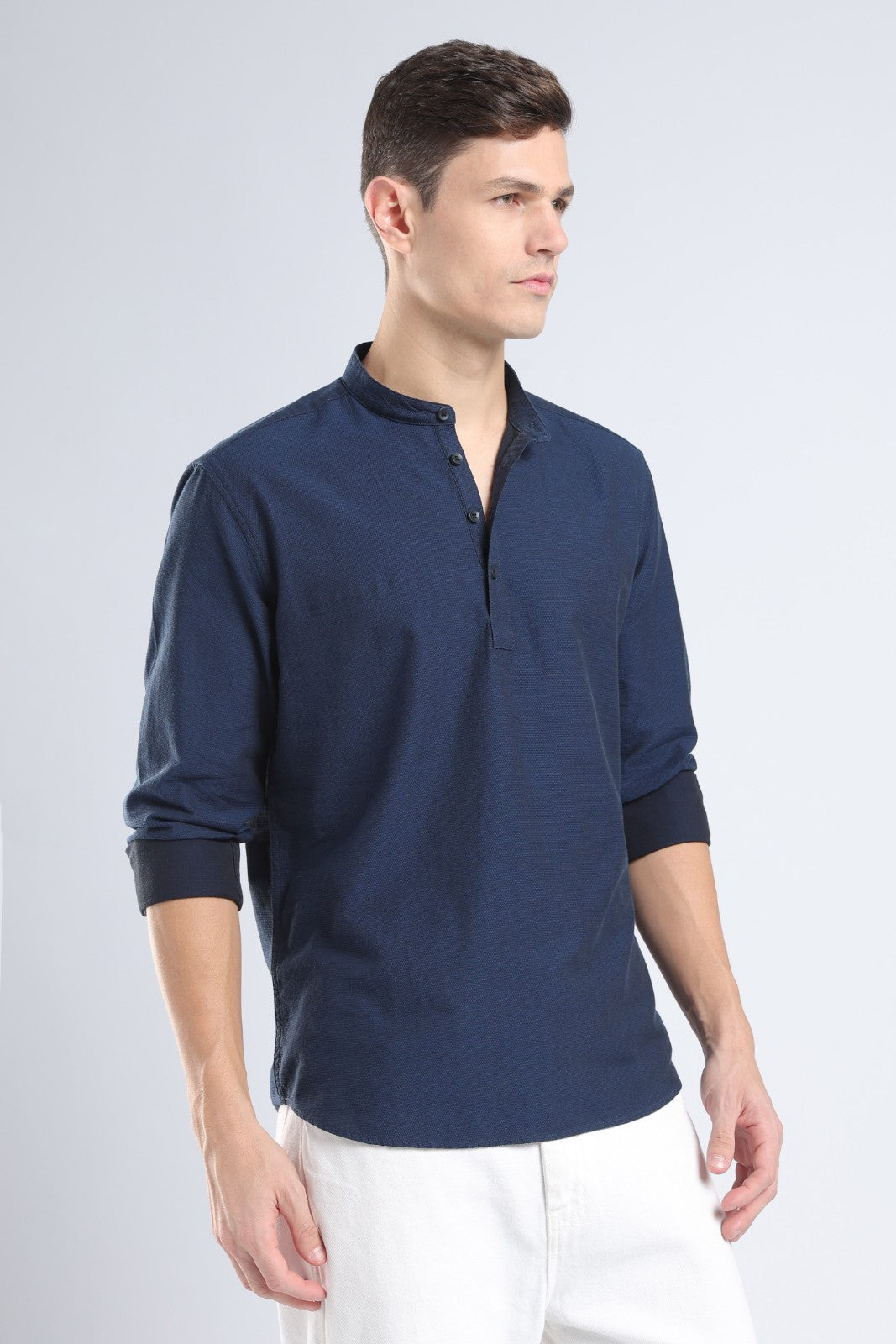 Midnight Blue Textured Short Kurta