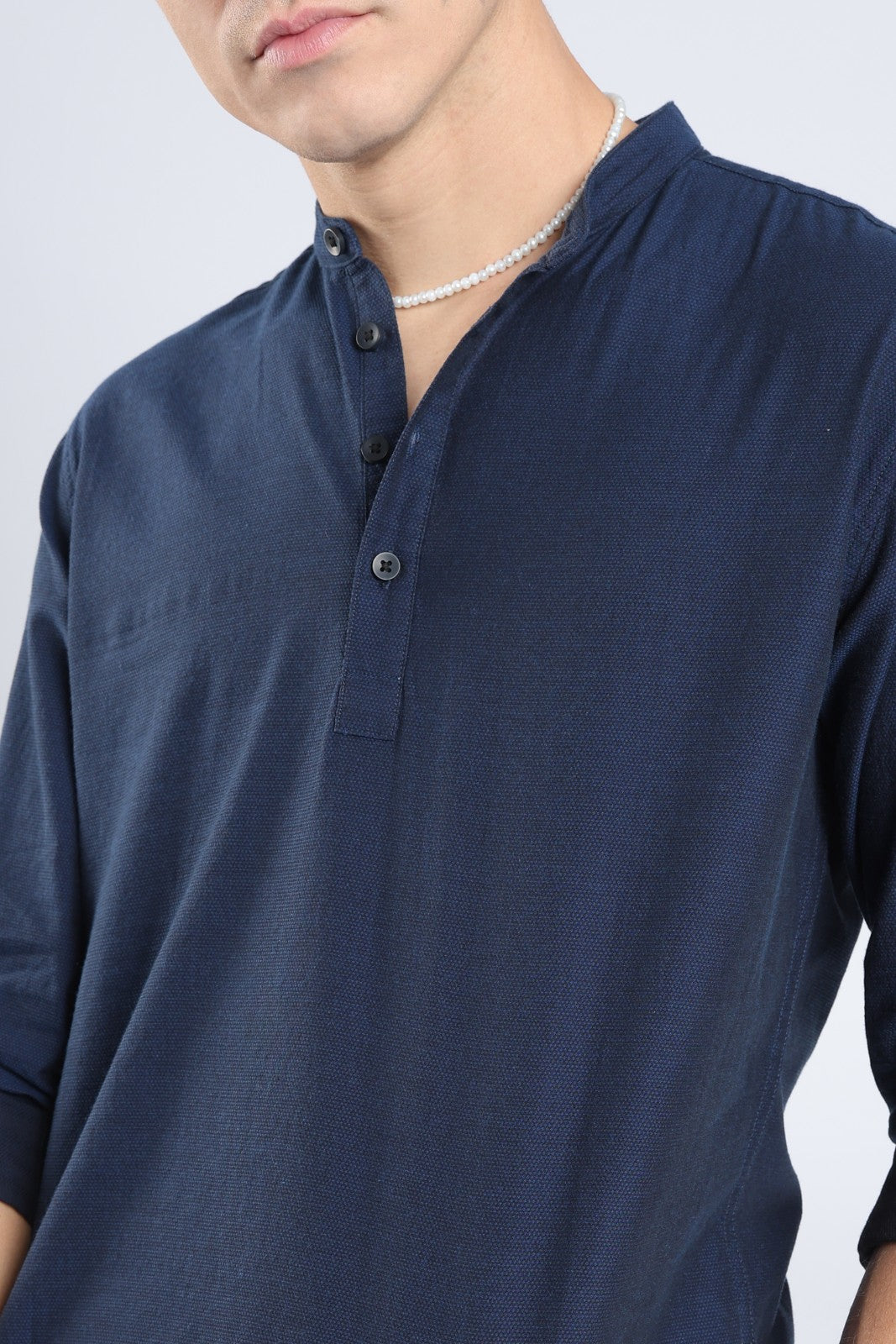 Midnight Blue Textured Short Kurta