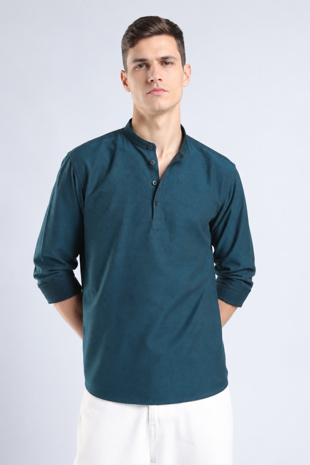 Teal Textured Short Kurta