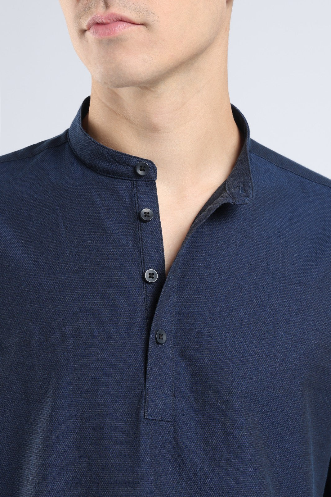 Midnight Blue Textured Short Kurta