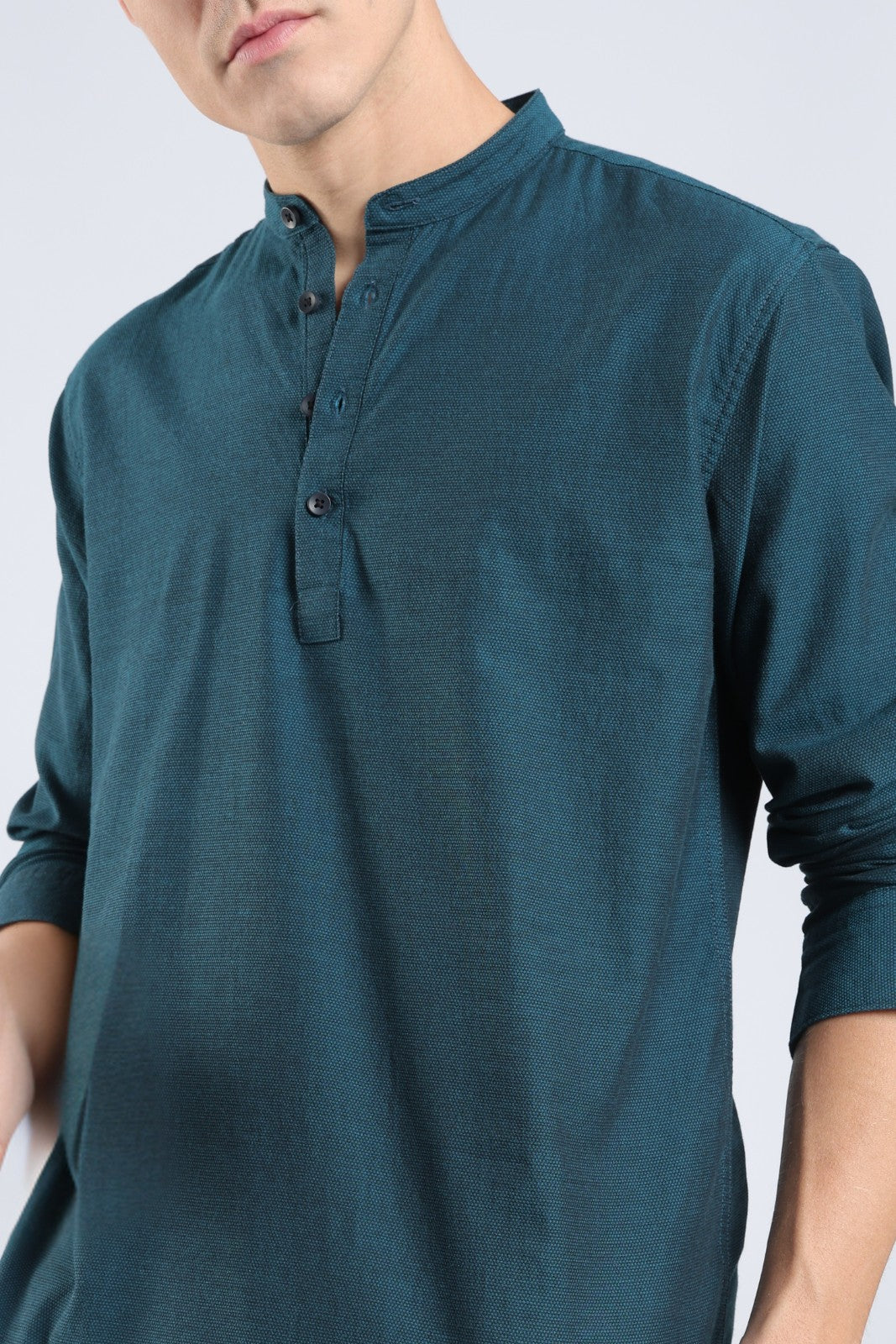 Teal Textured Short Kurta