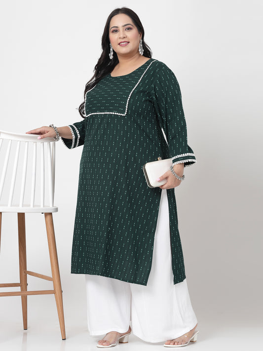 Women Plus Size Dark Green Cotton Dobby Kurta - Kashyap Global Lifestyles LLP