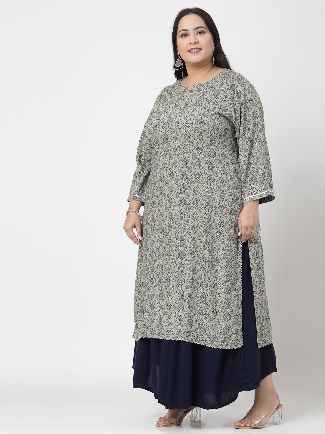 Women Plus Size Olive Kurta With Lace - Kashyap Global Lifestyles LLP