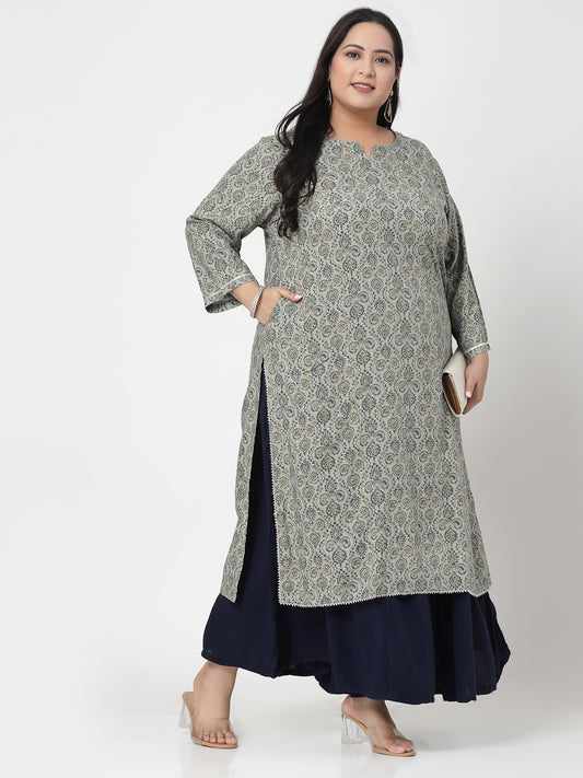 Women Plus Size Olive Kurta With Lace - Kashyap Global Lifestyles LLP