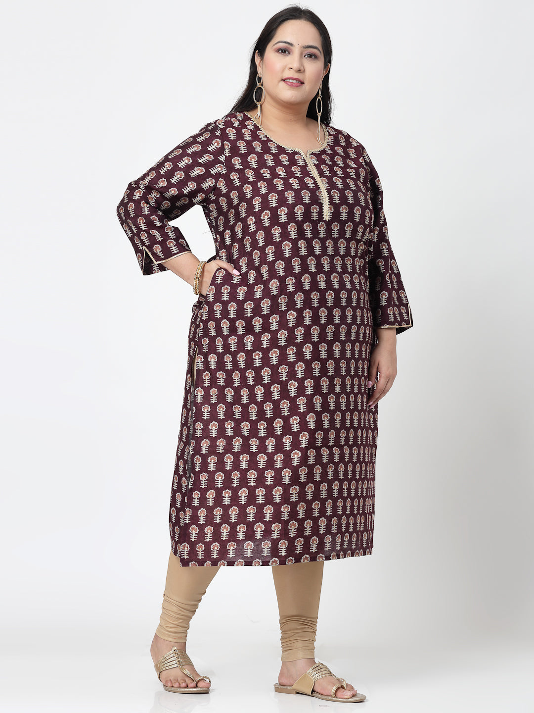 Women Plus Size Purple Printed Kurta With Lace - Kashyap Global Lifestyles LLP