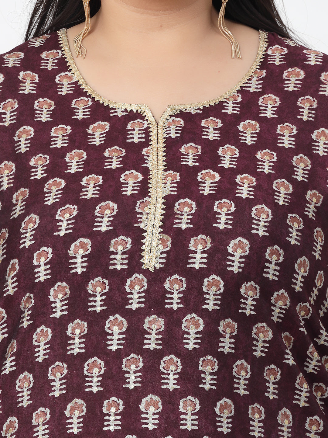 Women Plus Size Purple Printed Kurta With Lace - Kashyap Global Lifestyles LLP