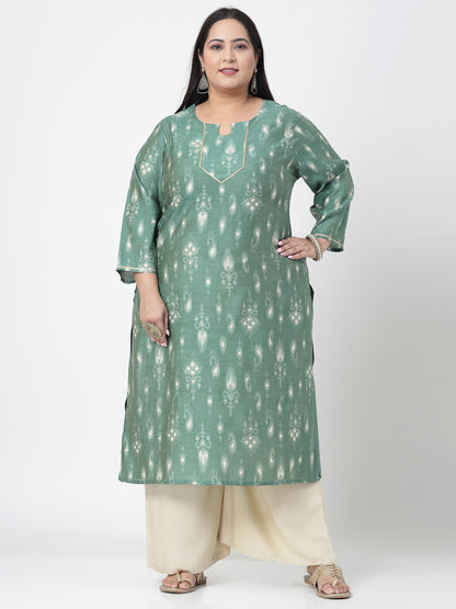 Women Plus Size Green Ethnic Motifs Printed Gotta Patti Kurta - Kashyap Global Lifestyles LLP