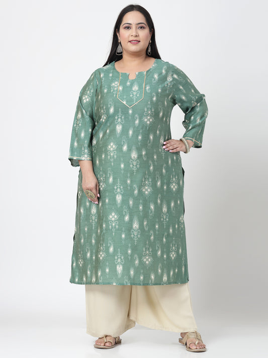 Women Plus Size Green Ethnic Motifs Printed Gotta Patti Kurta - Kashyap Global Lifestyles LLP
