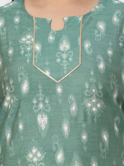 Women Plus Size Green Ethnic Motifs Printed Gotta Patti Kurta - Kashyap Global Lifestyles LLP