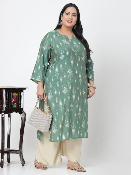 Women Plus Size Green Ethnic Motifs Printed Gotta Patti Kurta - Kashyap Global Lifestyles LLP