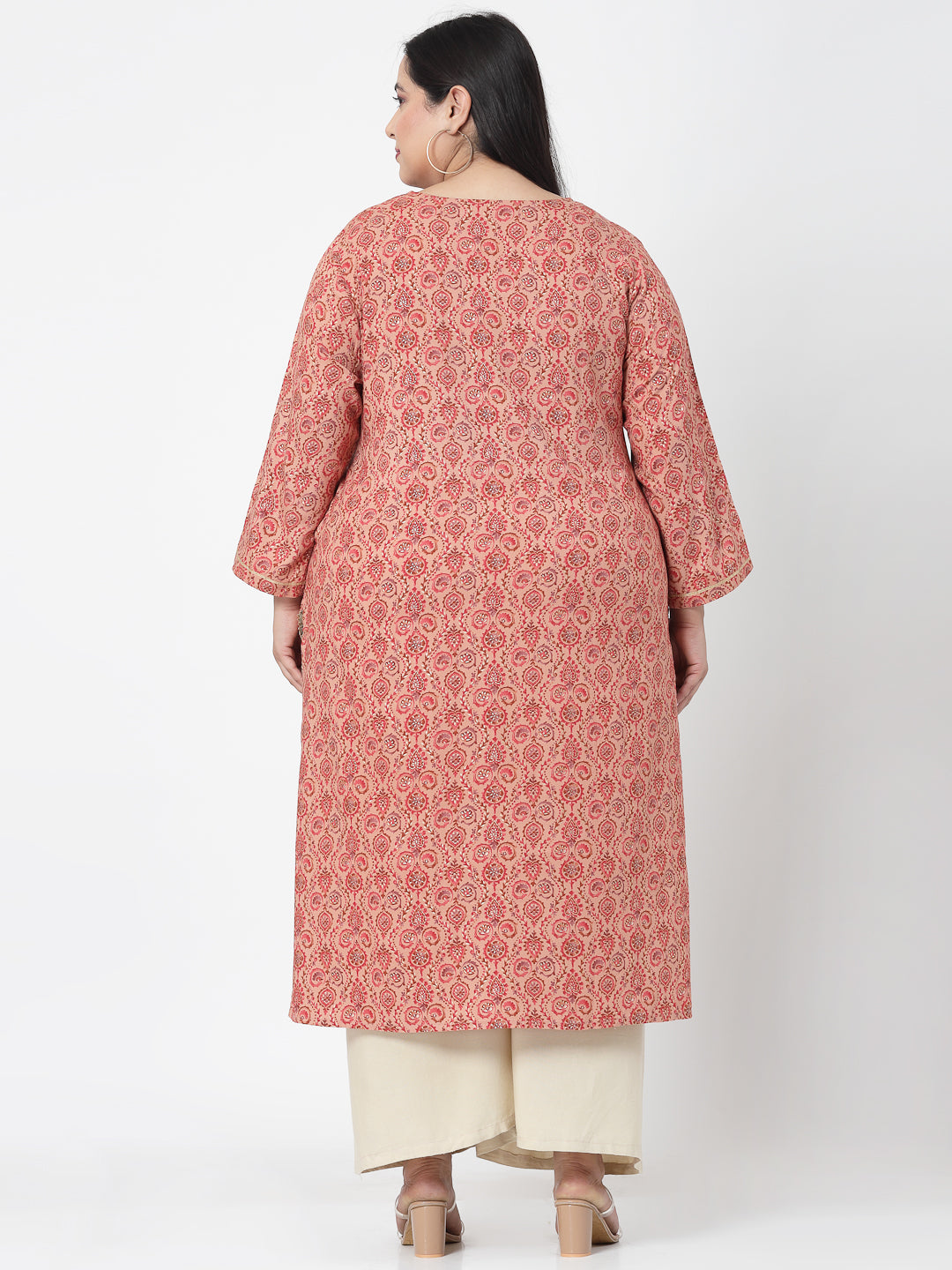 Women Plus Size Pink Kurta With Lace - Kashyap Global Lifestyles LLP