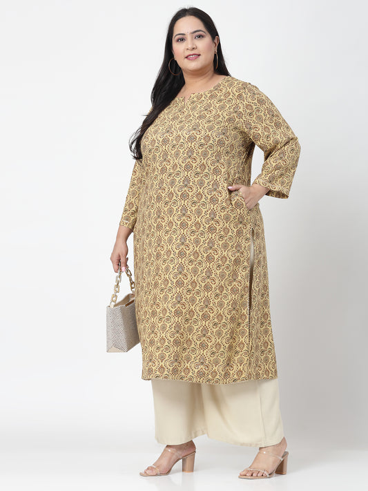 Women Plus Size Mustard Kurta With Lace - Kashyap Global Lifestyles LLP