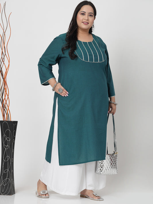Women Plus Size Dark Green Festive Kurta With Lace - Kashyap Global Lifestyles LLP