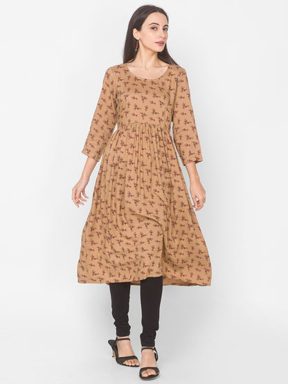 Women Brown Floral Anarkali Kurta - Kashyap Global Lifestyles LLP