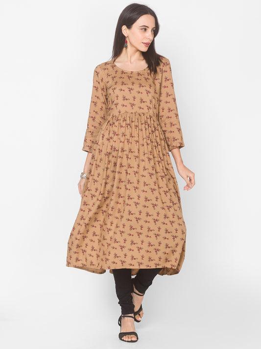 Women Brown Floral Anarkali Kurta - Kashyap Global Lifestyles LLP
