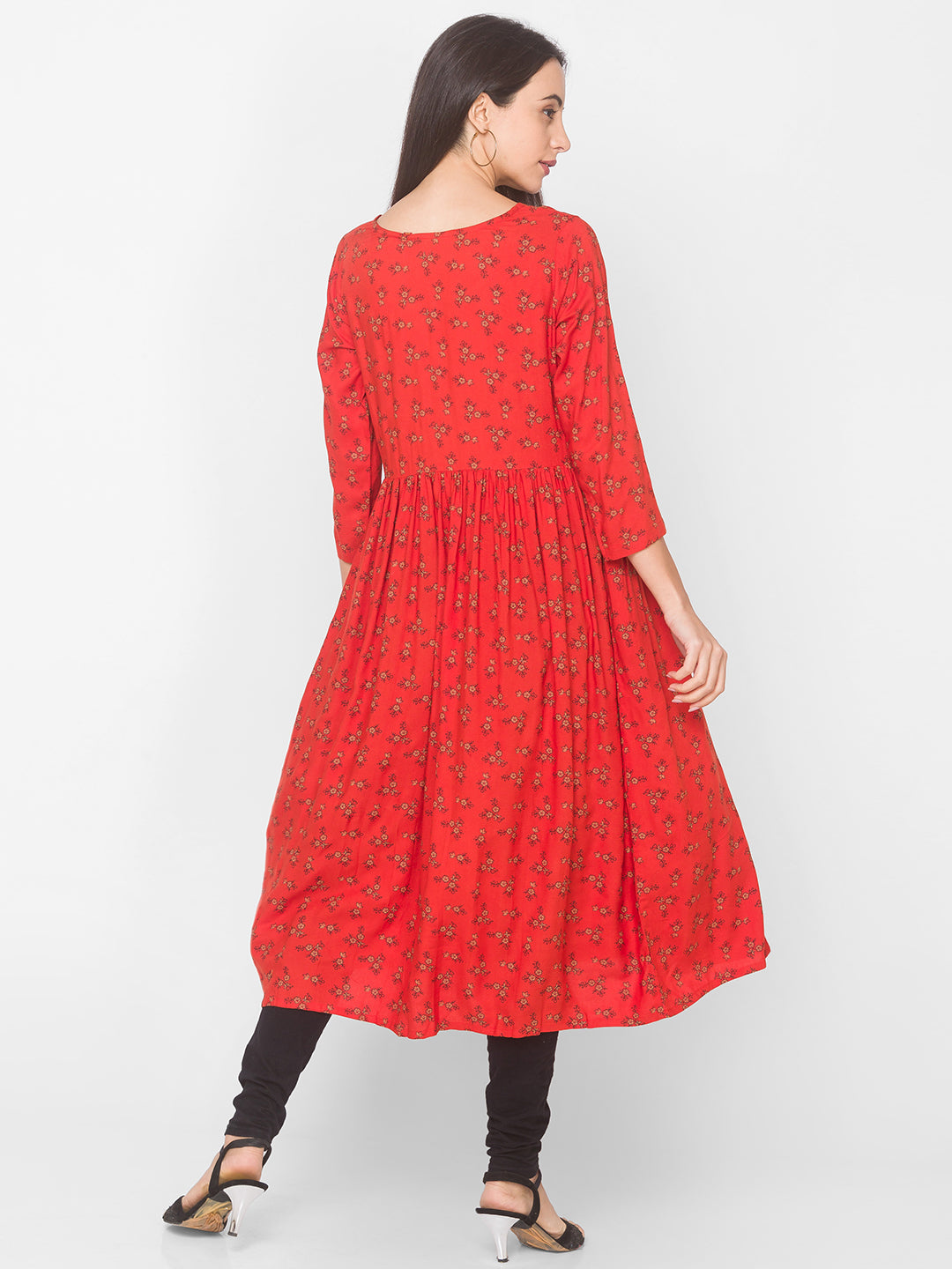 Women Orange Floral Anarkali Kurta - Kashyap Global Lifestyles LLP