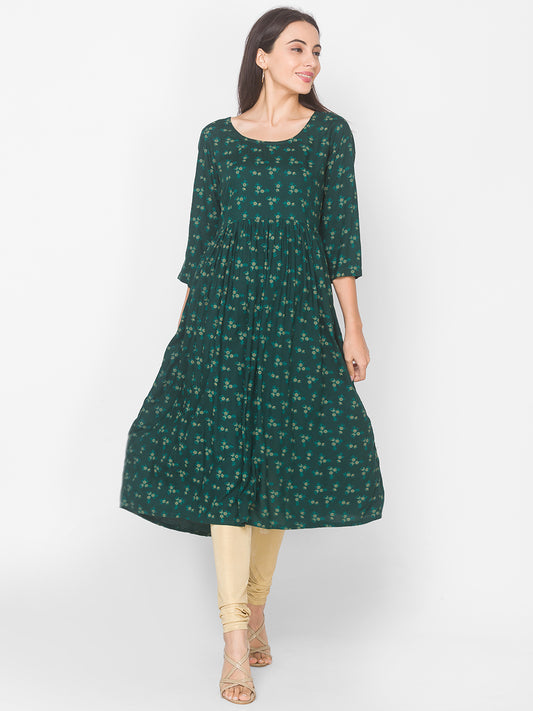 Women Green Floral Anarkali Kurta - Kashyap Global Lifestyles LLP
