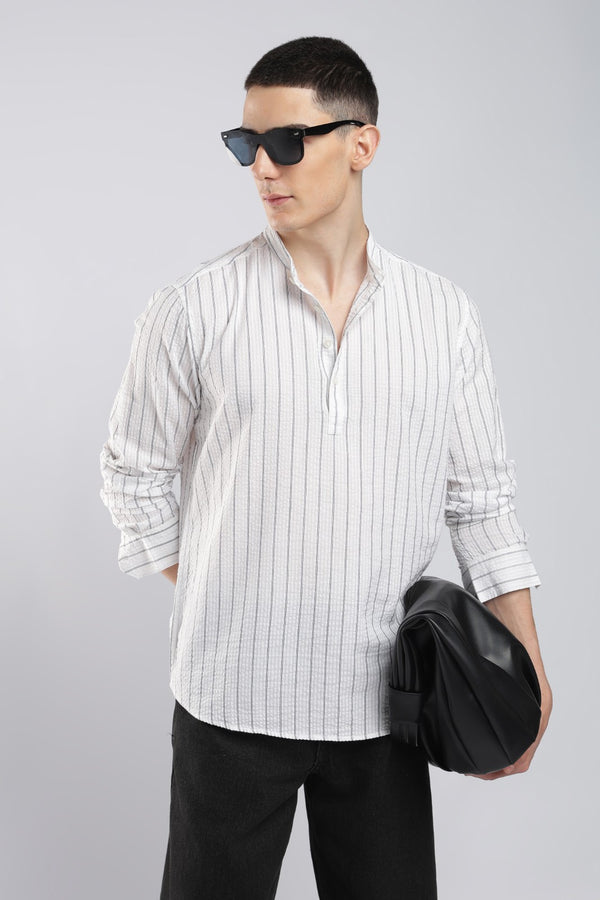 Arctic White Seersucker Short Kurta