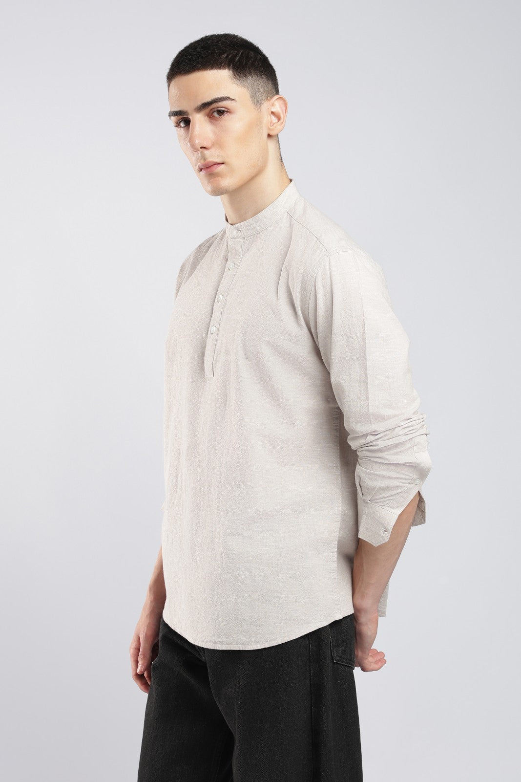 Natural Linen Blend Textured Short Kurta
