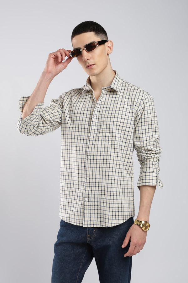 Off White Twill Check Casual Shirt