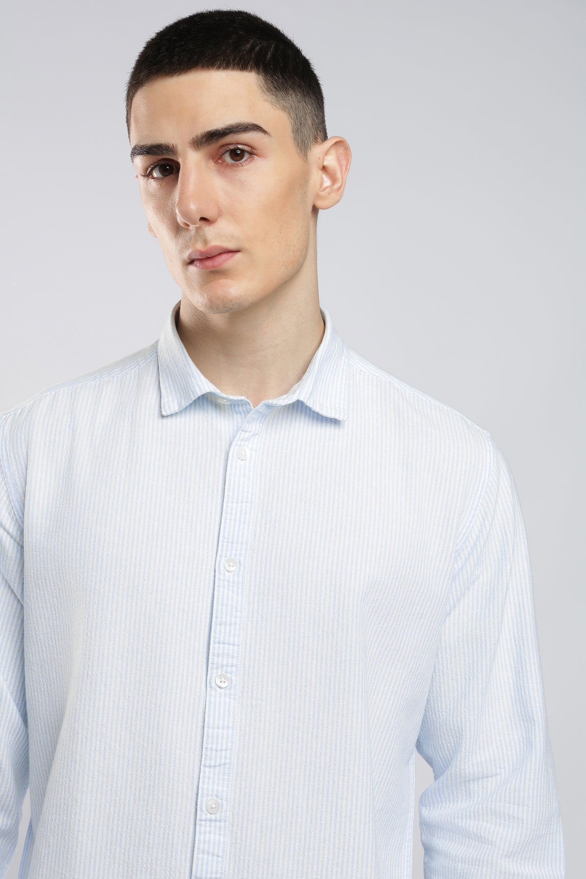 Ice Blue Pinstripe Cotton Shirt