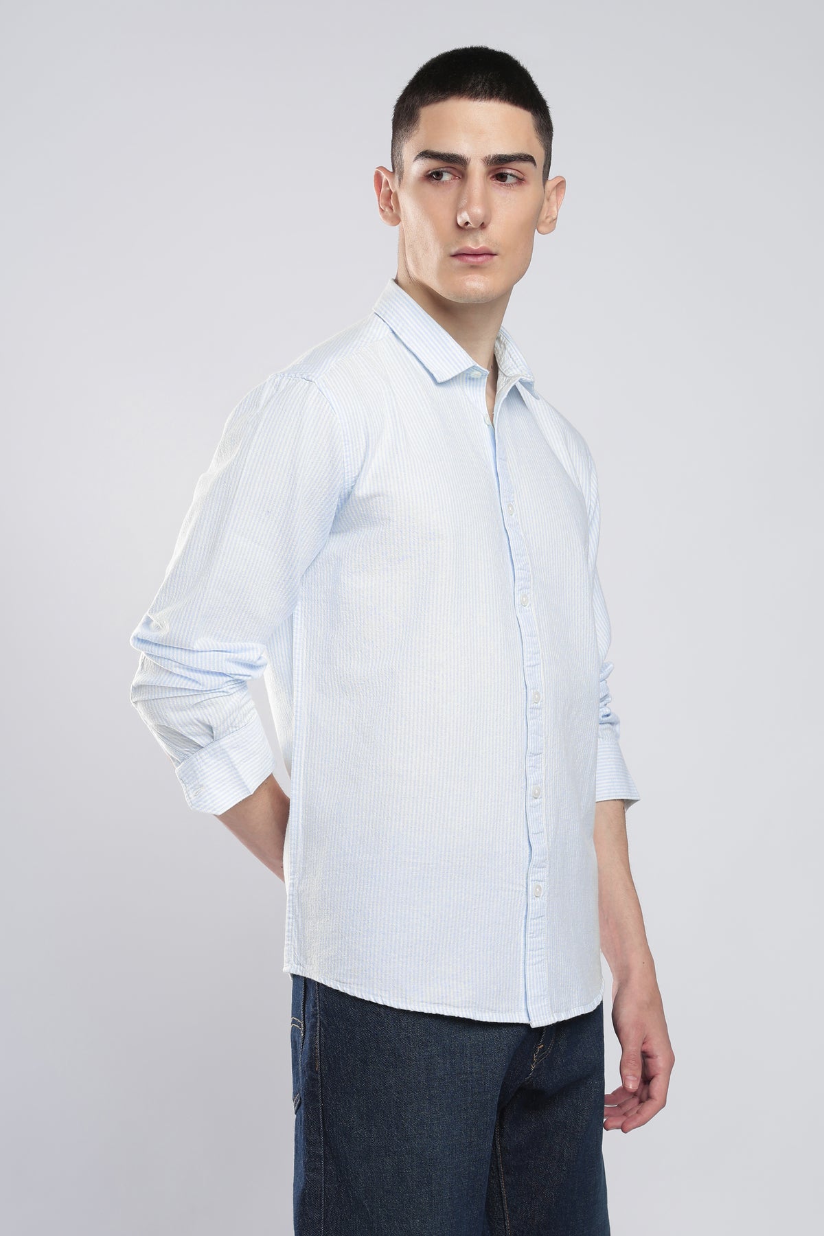 Ice Blue Pinstripe Cotton Shirt