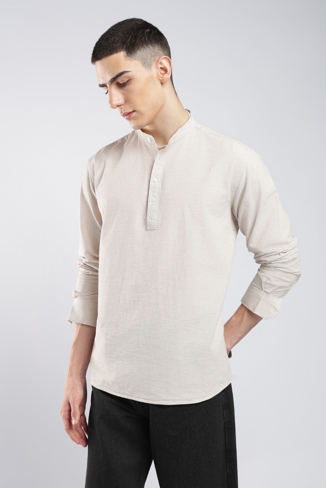 Natural Linen Blend Textured Short Kurta