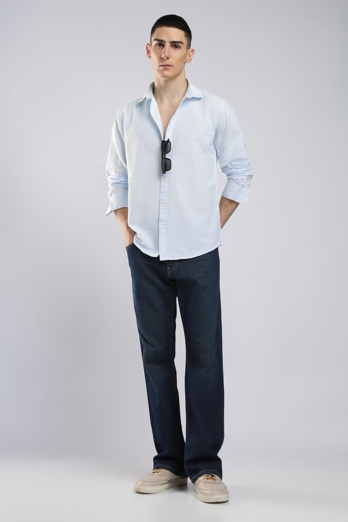 Ice Blue Pinstripe Cotton Shirt