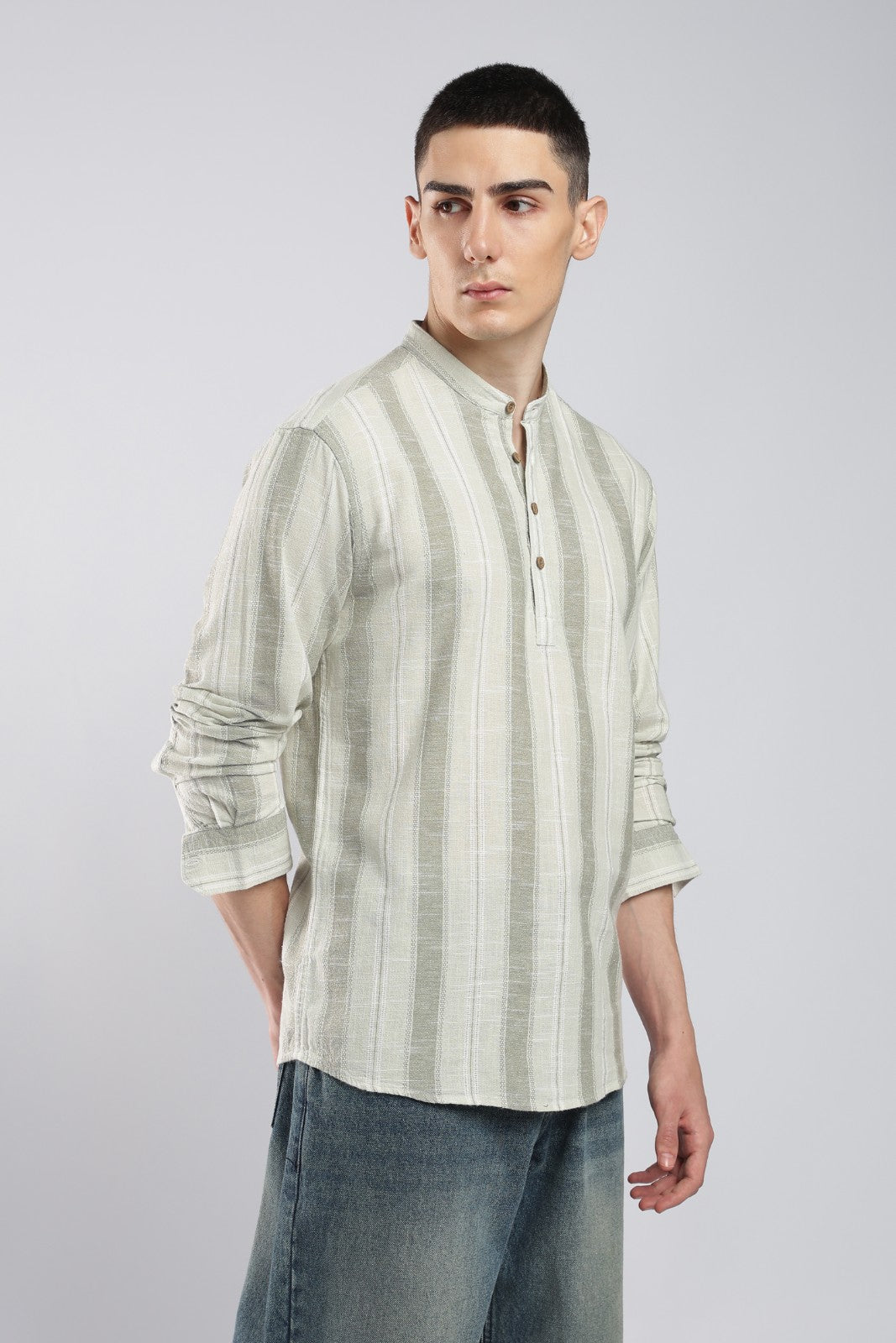 Sage Green Cotton Slub Short Kurta