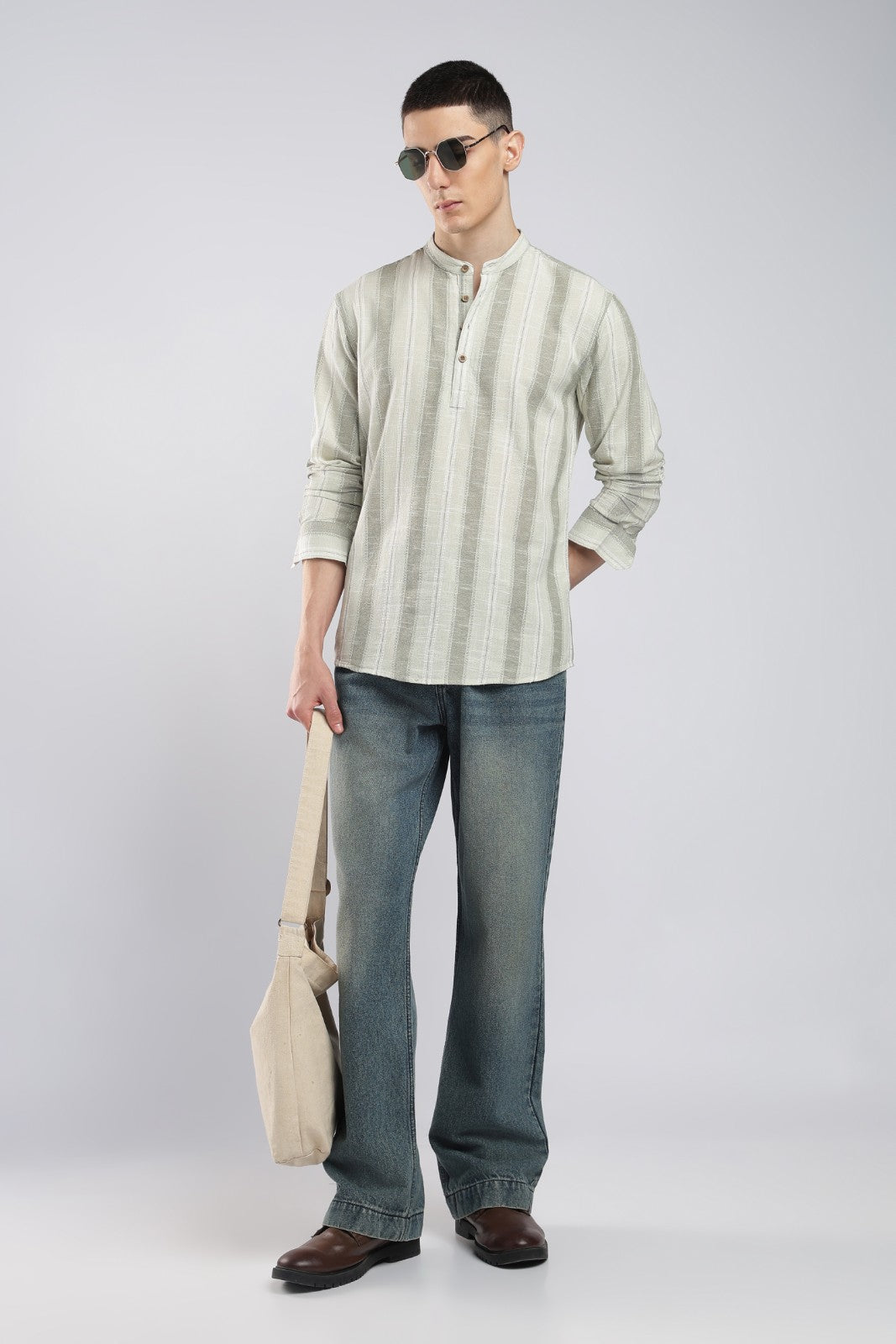 Sage Green Cotton Slub Short Kurta