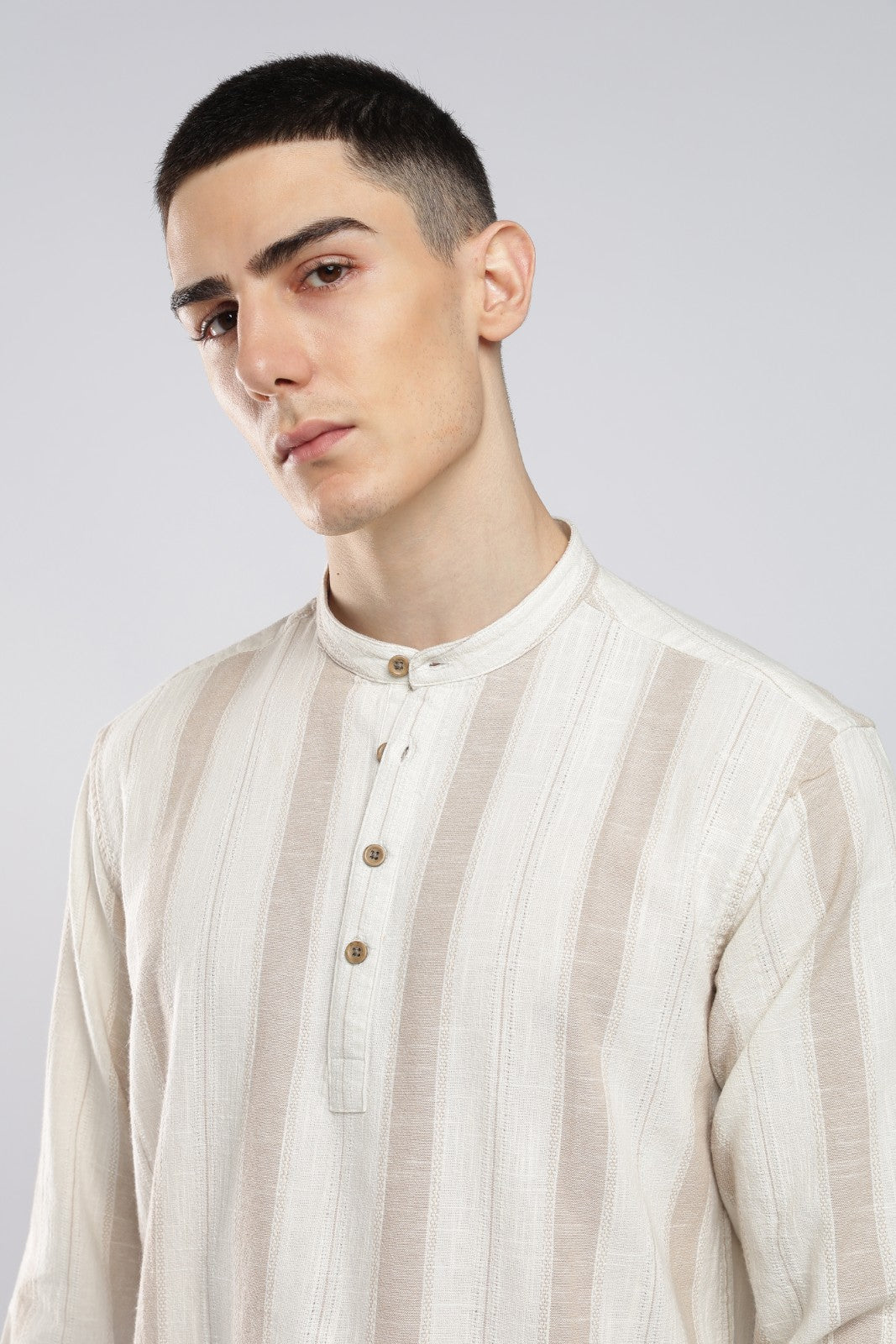 Natural Beige Cotton Slub Short Kurta