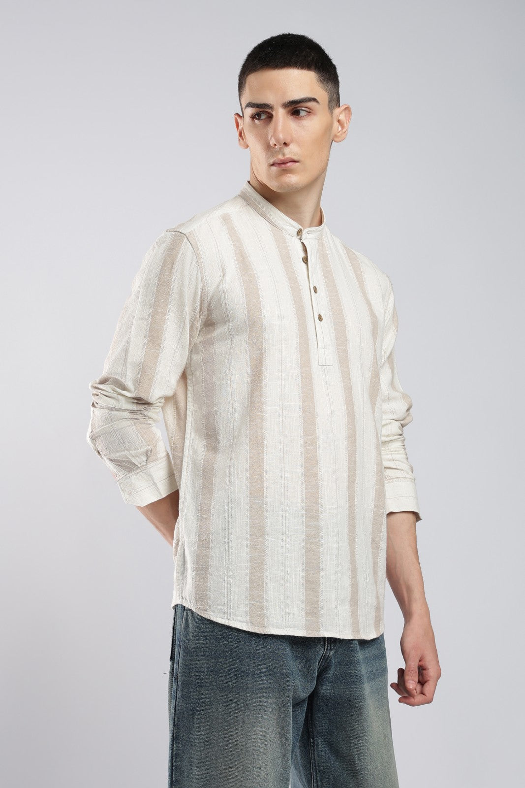 Natural Beige Cotton Slub Short Kurta