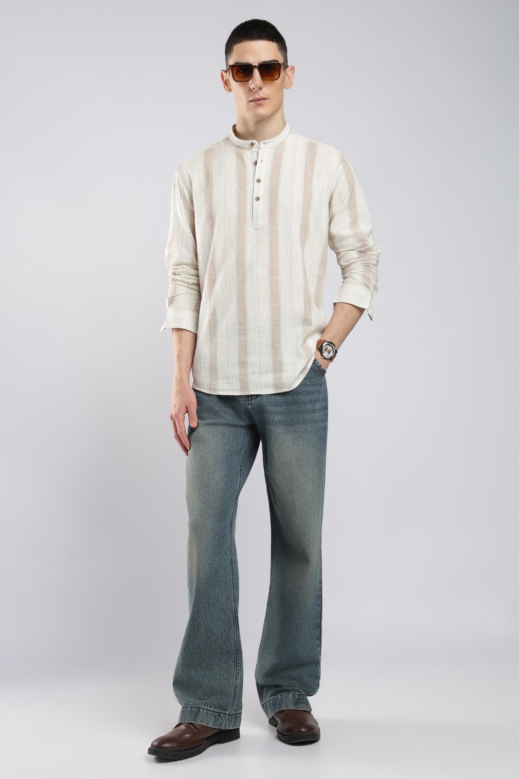 Natural Beige Cotton Slub Short Kurta