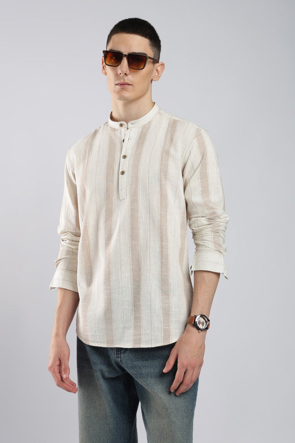 Natural Beige Cotton Slub Short Kurta