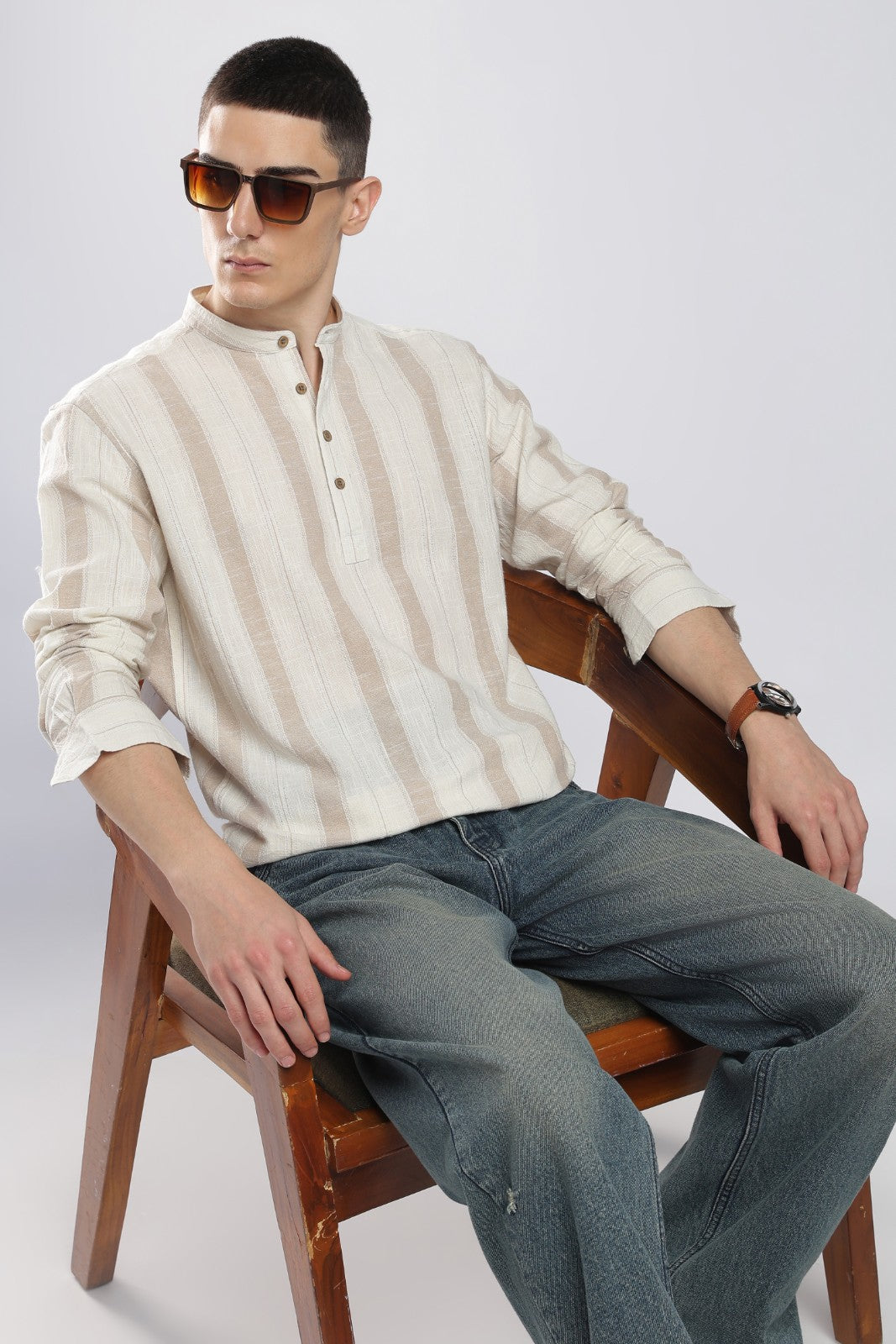 Natural Beige Cotton Slub Short Kurta