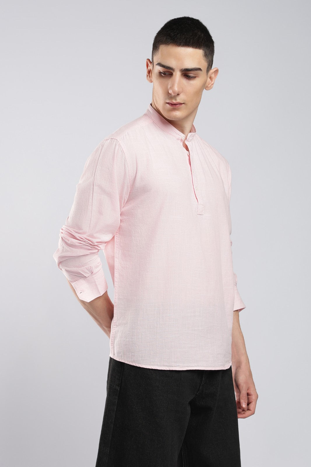 Blush Pink Cotton Slub Short Kurta