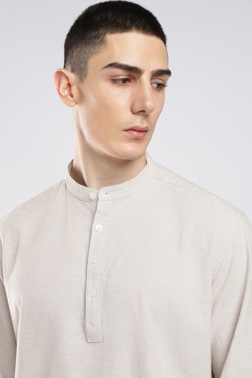 Natural Linen Blend Textured Short Kurta