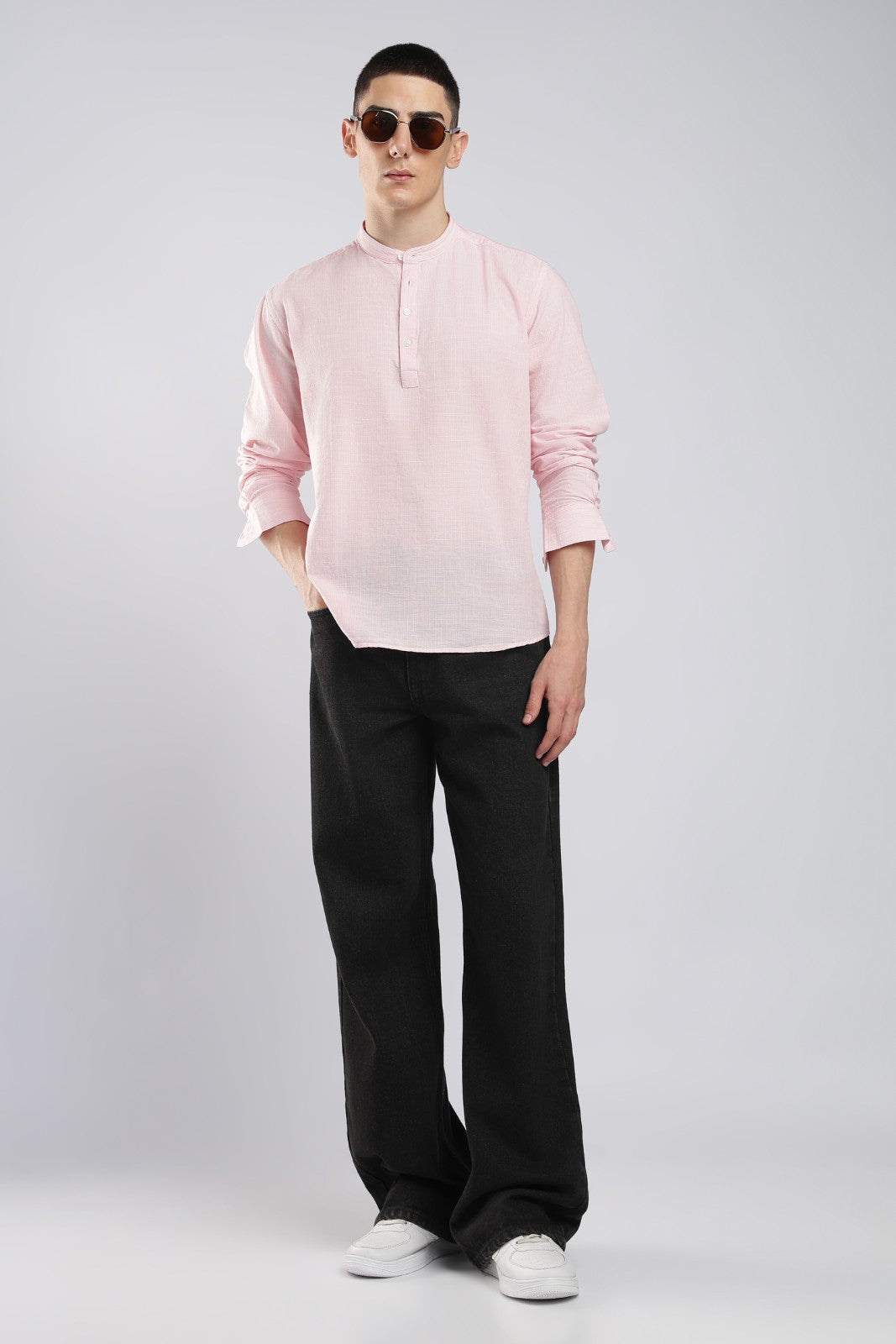 Blush Pink Cotton Slub Short Kurta
