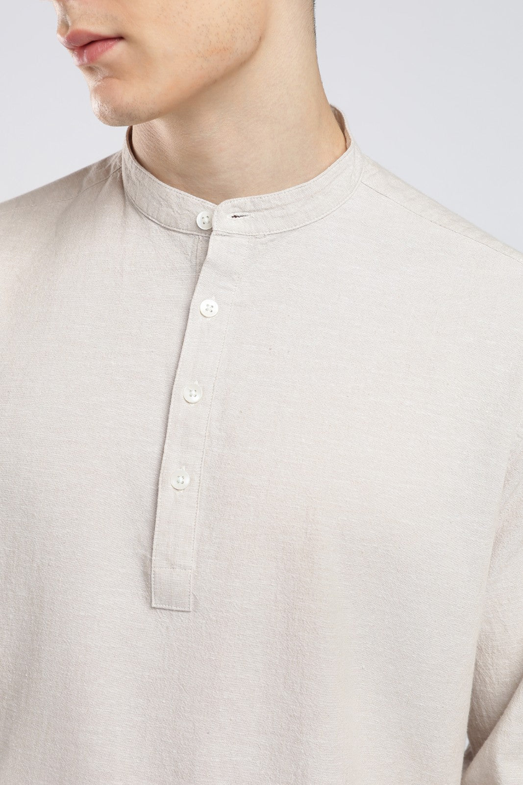 Natural Linen Blend Textured Short Kurta