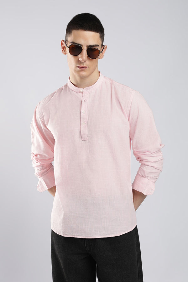 Blush Pink Cotton Slub Short Kurta