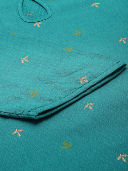 Women Teal Keyhole Neck Straight Kurta - Kashyap Global Lifestyles LLP